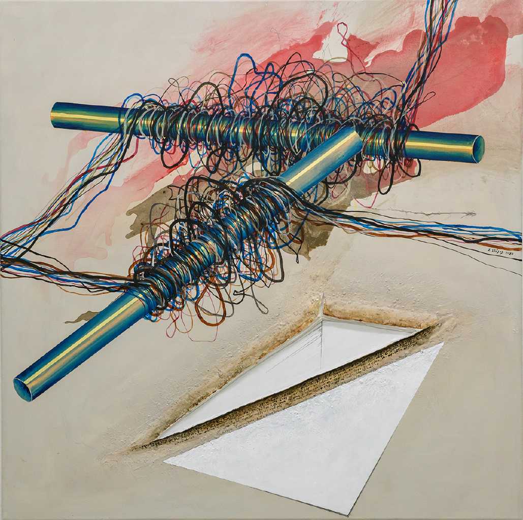 Untitled, Acrylics, cloth, porcelain on canvas, 100 x 100 cm, 2019, Trikala