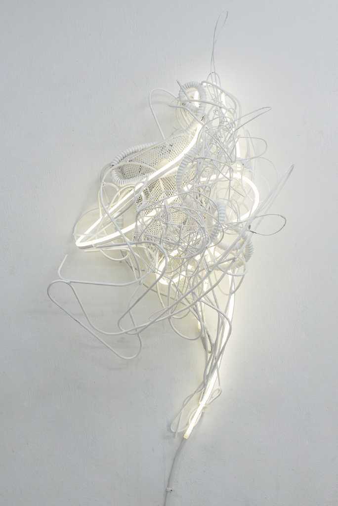 Untitled, Iron, pliable tube, light, colour, 115 x 60 x 43 cm, 2019, Athens