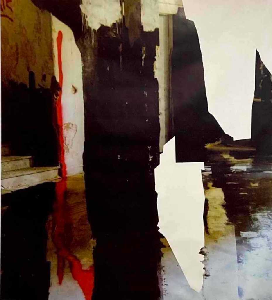 Untitled,Digital (im)print on canvas, mixed media, plastic paint, spray, lump hammer, chisels210 x 200 cm2023