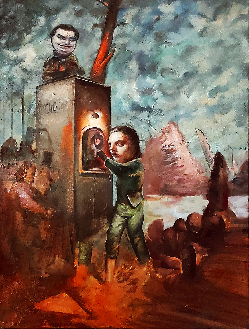Theofilos Katsipanos, They're here, 2020, acrylics and oil on canvas, 80 x 60 cm
