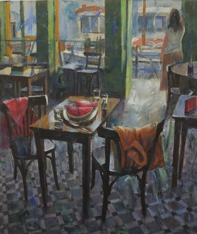 Pavlos Samios, Cafe, 2019, acrylics on canvas, 80 x 70 cm