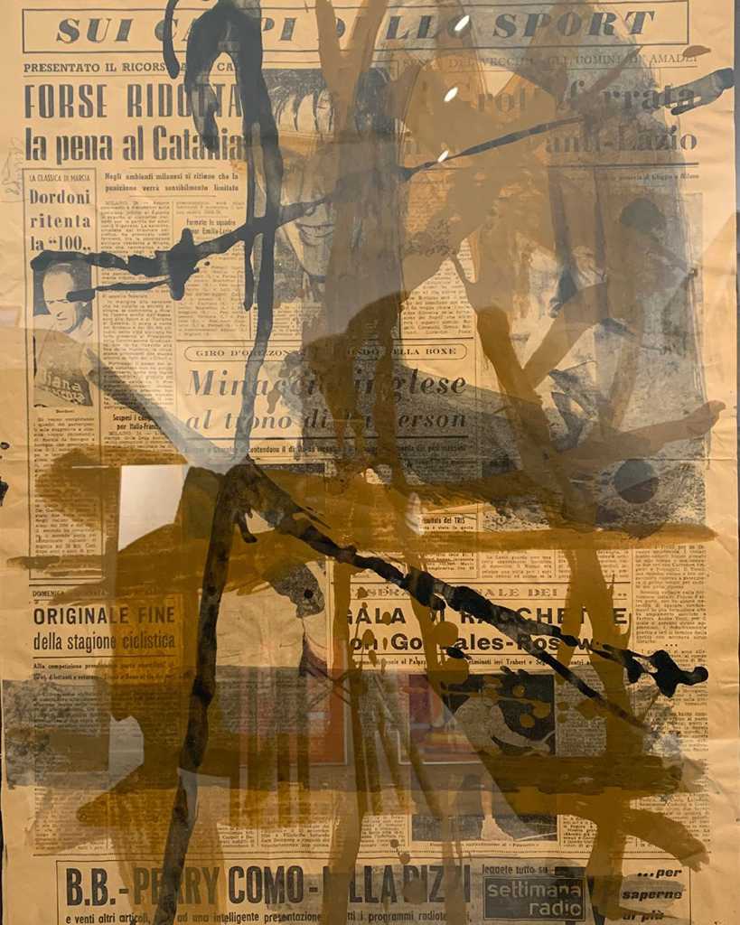 Vlassis Caniaris,Brown Newspaper, Watercolor on newspaper paper, 58 × 66 cm, 1957