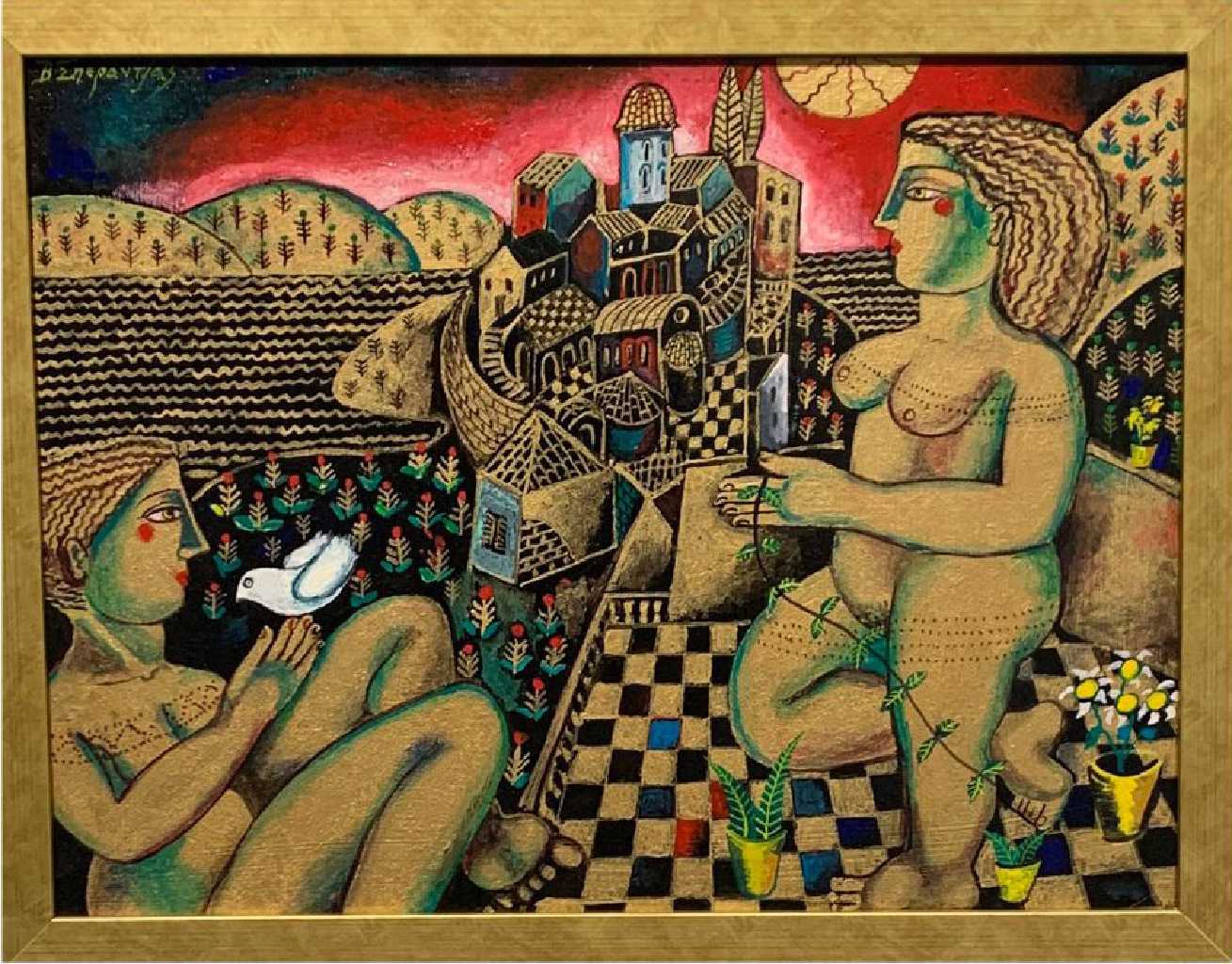 Vasilis Sperantzas,Untitled, Oil on wood, 70 × 60 cm