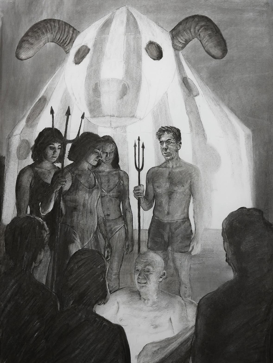 The Elixir for Peter's Messed Up Heart, charcoal on paper, 50 x 70 cm