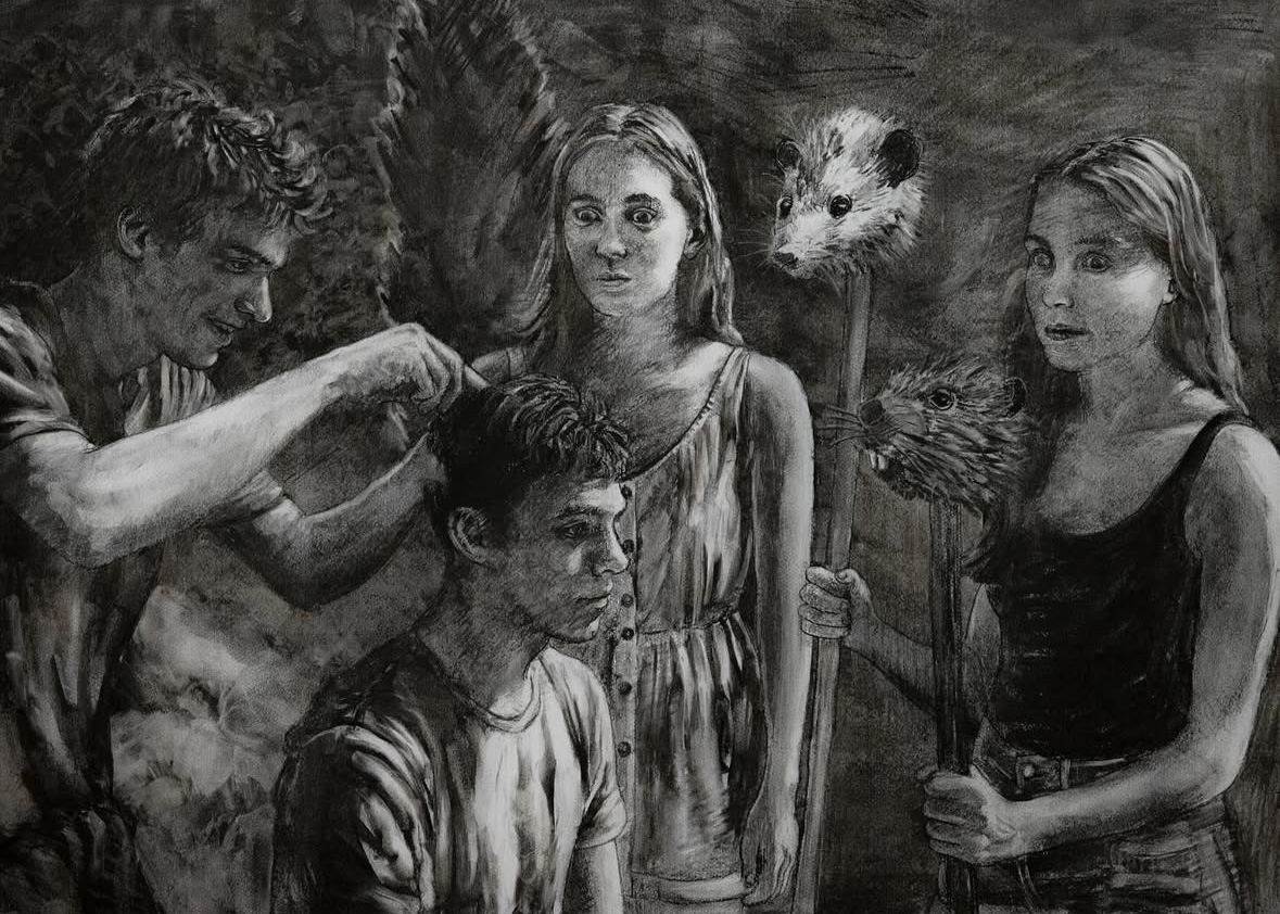 The Night Shift, charcoal on paper, 50 x 70 cm