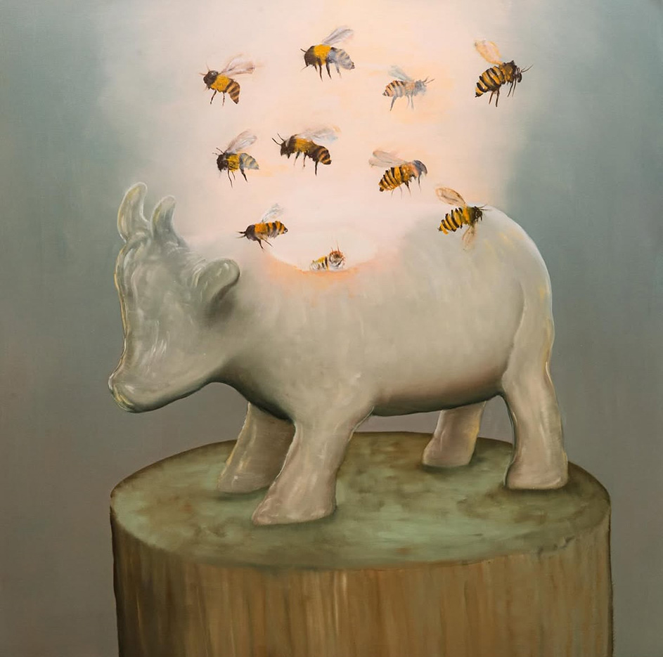 You will find the house full of bees, and nothing left of the ox, oil on canvas, 130 x 120 cm