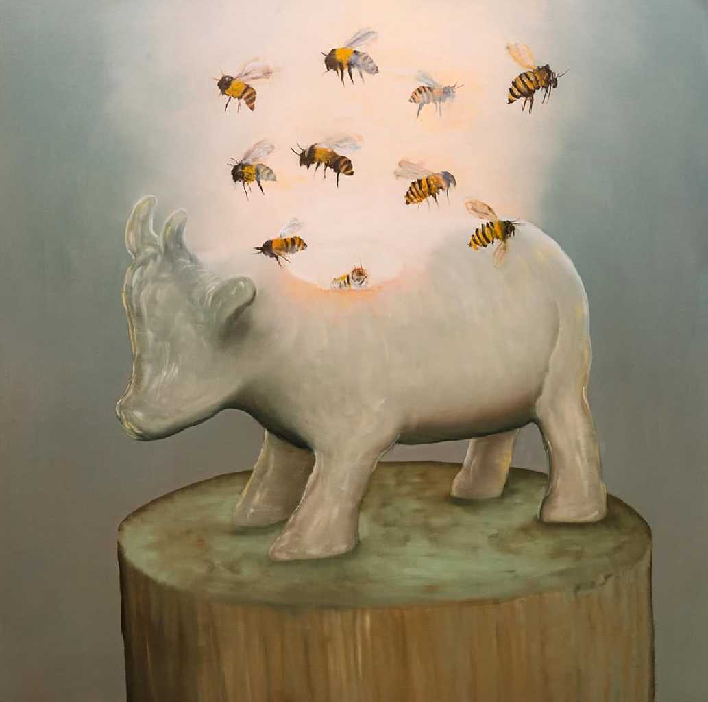 You will find the house full of bees, and nothing left of the ox, oil on canvas, 130 x 120 cm