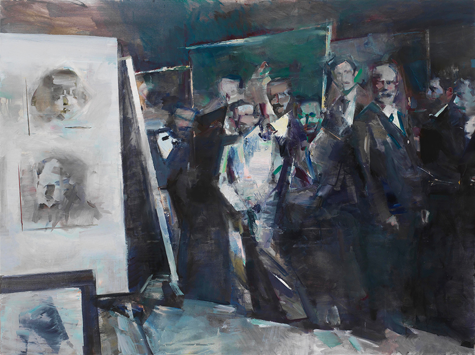 Juliano Kaglis, Gyzis and his students in Munich, Oil on canvas, 120x160 cm, 2020
