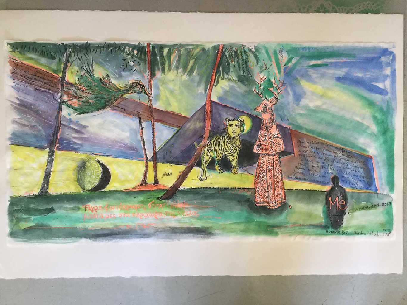Alexandros Maganiotis, Tiger And Deer, 50 x 98 cm