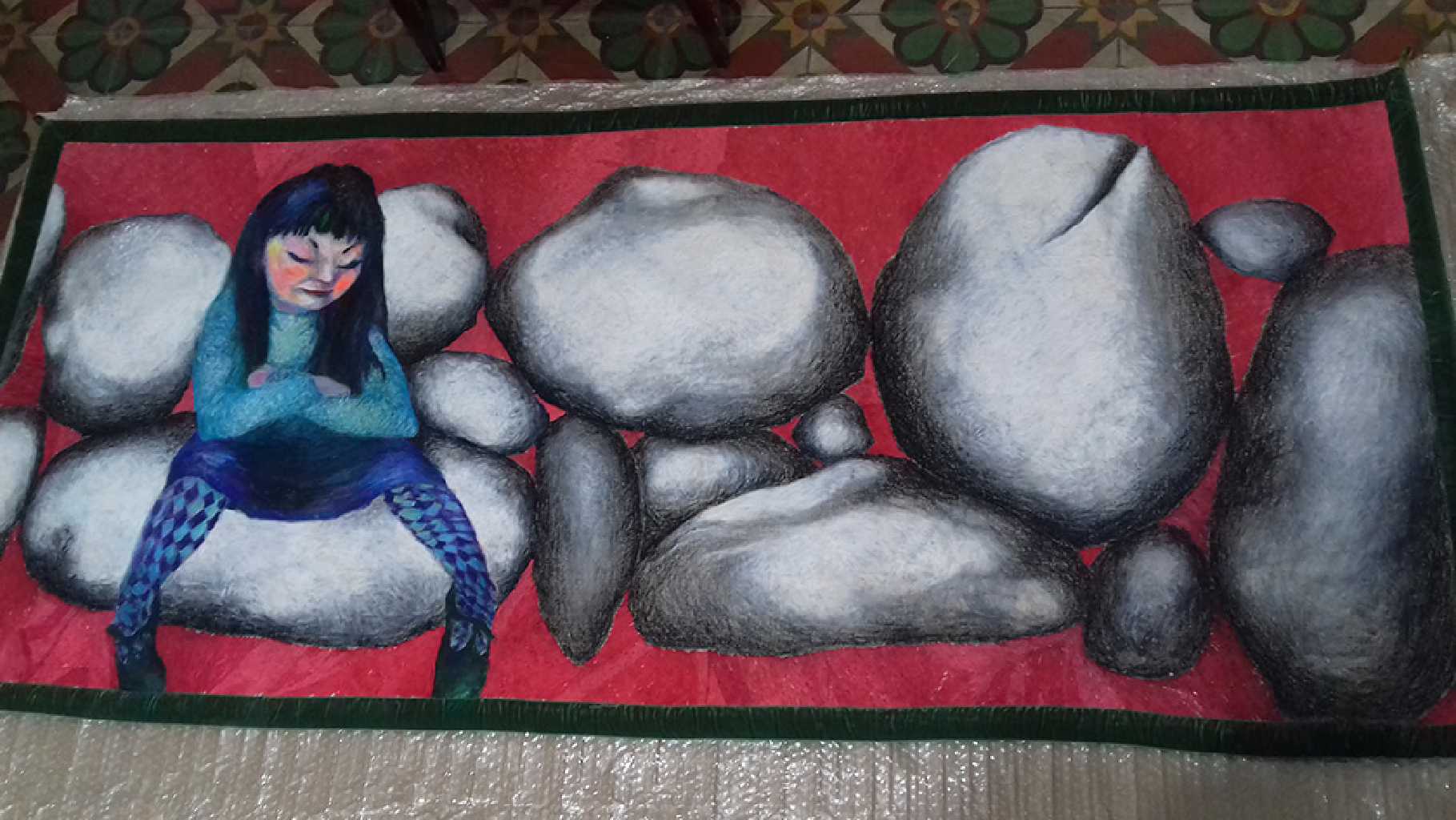Untitled, Oil pastel on cloth, 180 x 80 cm