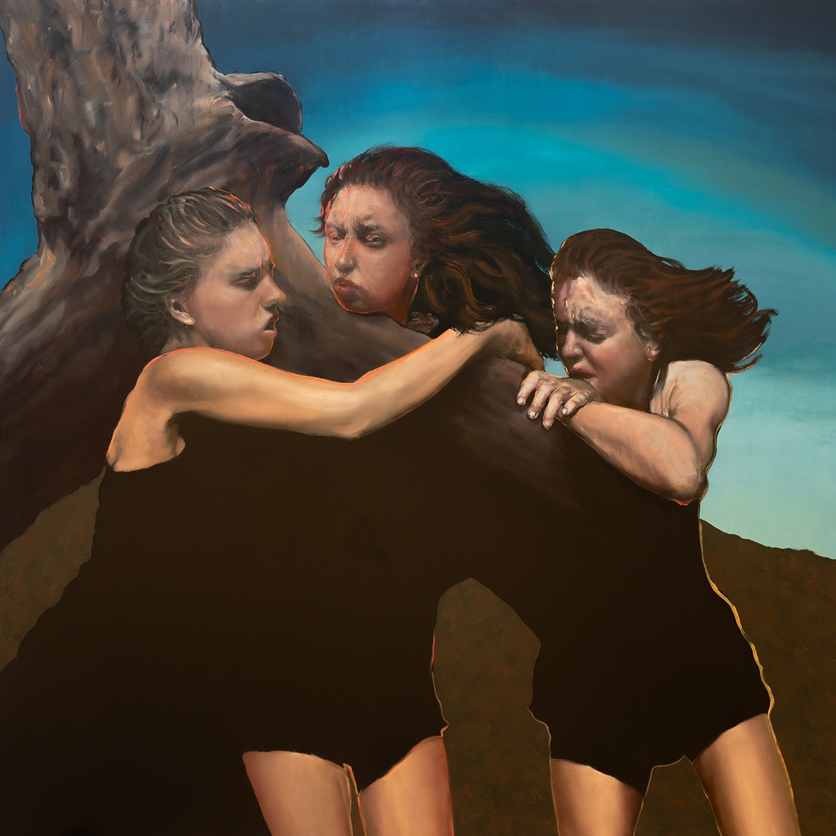 Three's a Crowd, oil on canvas, 150 x 150 cm