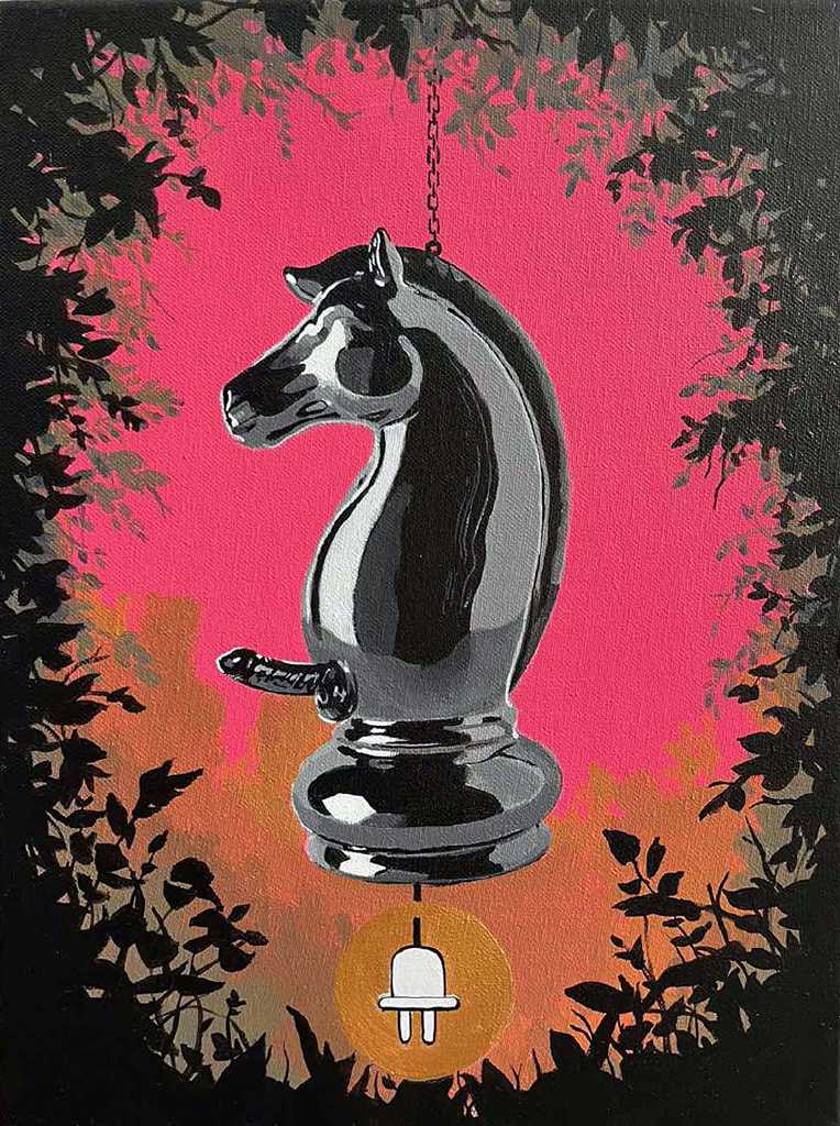 Male strategy, acrylics on canvas, 40 x 30 cm, 2023