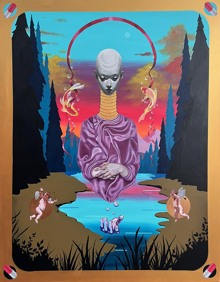 The alien Goddess, acrylics on canvas, 150 x 120 cm, 2024
