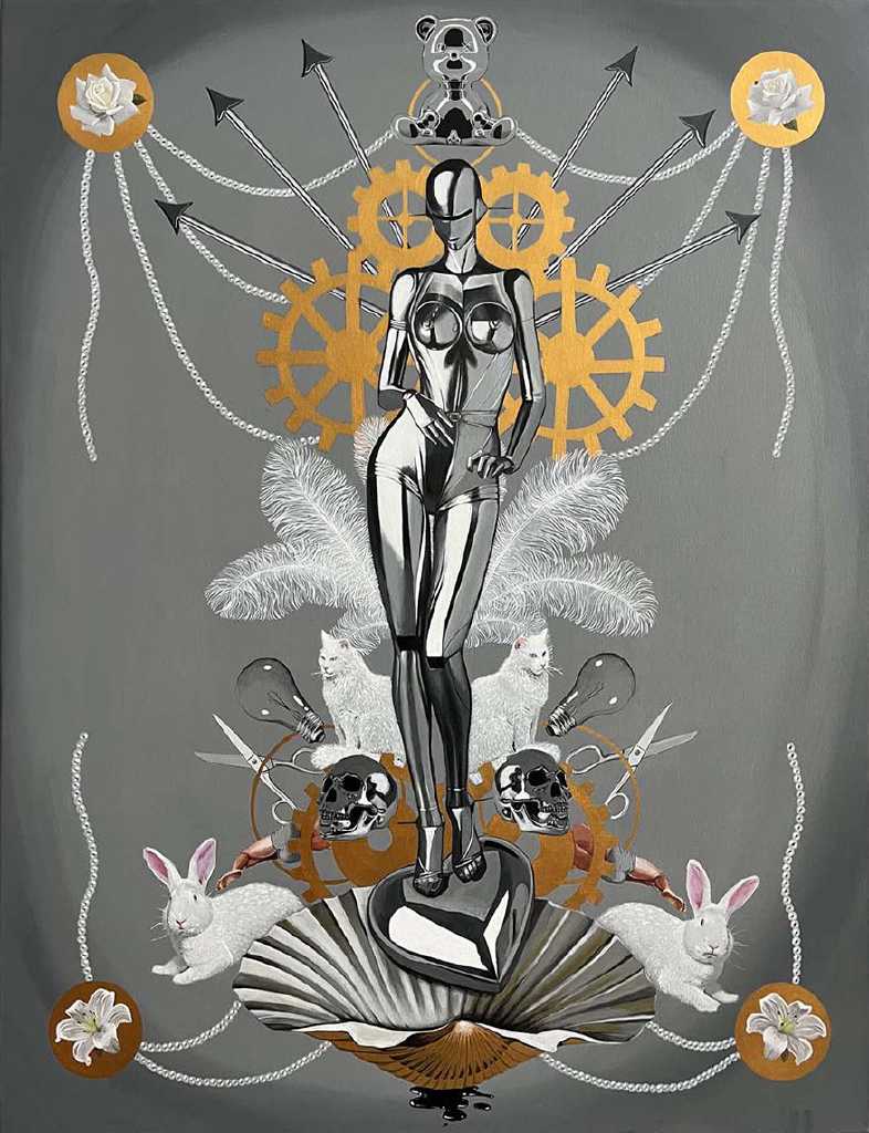 Venus in armour, acrylics on canvas, 150 x 120 cm, 2023
