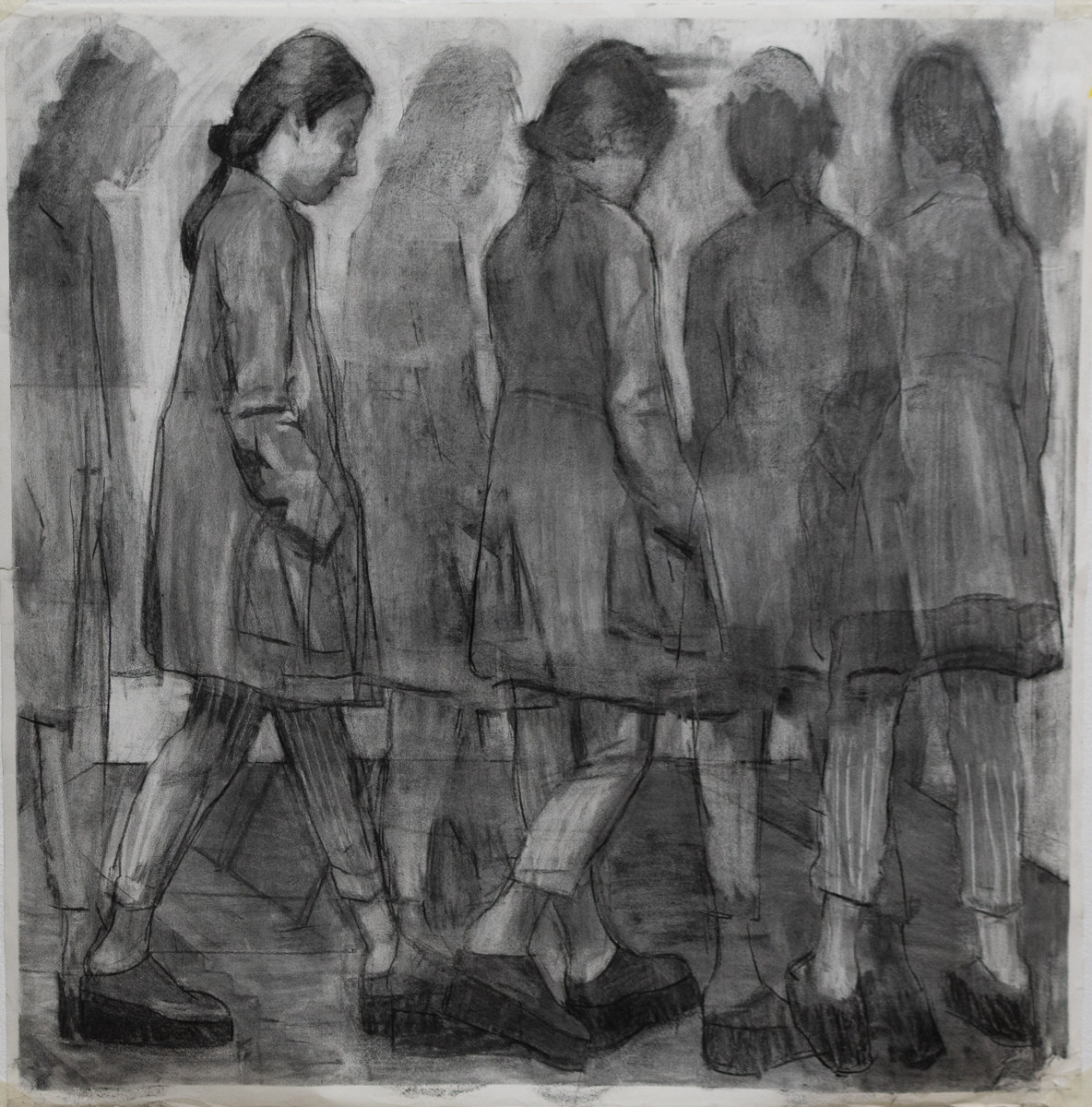 Walking Thoughts, charcoal on ingres paper, 70 x 70 cm, 2021 (DEPOT)