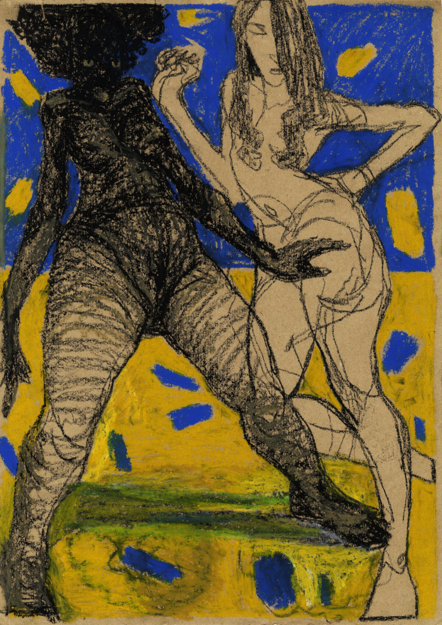 Kafrine e Zoreille, oil pastel on paper, 30 x 40 cm, 2016