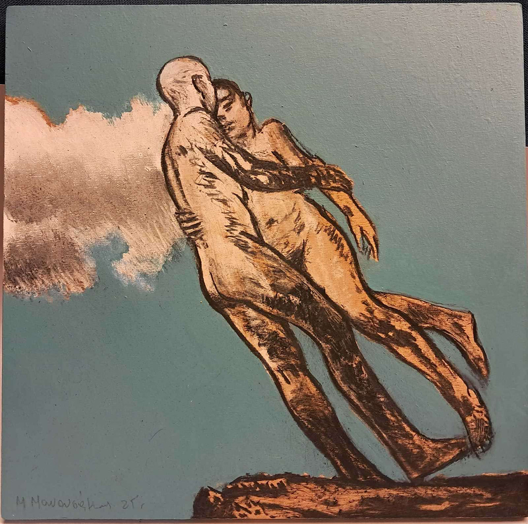 Michalis Manousakis, Untitled, Acrylics and Charcoal on Wood, 32 x 32 cm, 2025