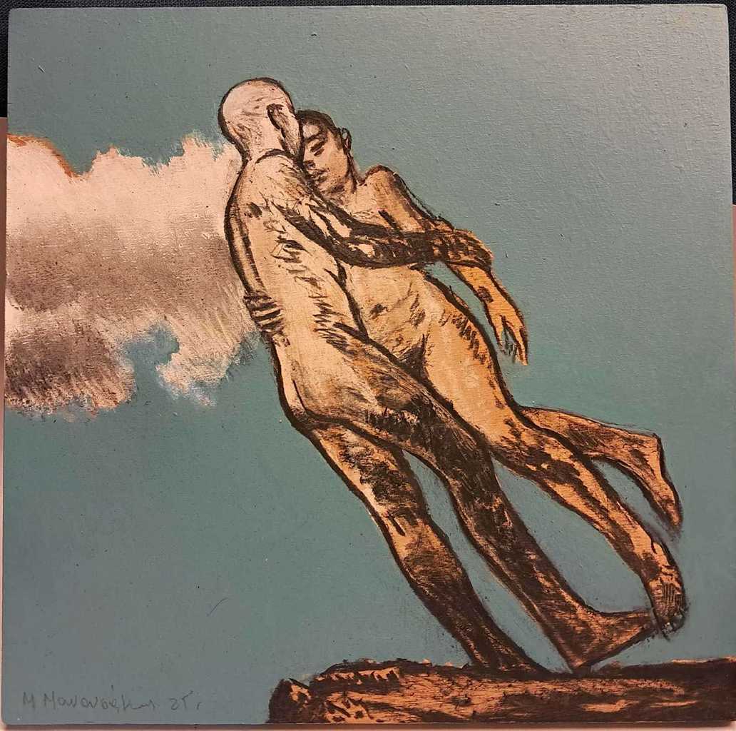 Michalis Manousakis, Untitled, Acrylics and Charcoal on Wood, 32 x 32 cm, 2025