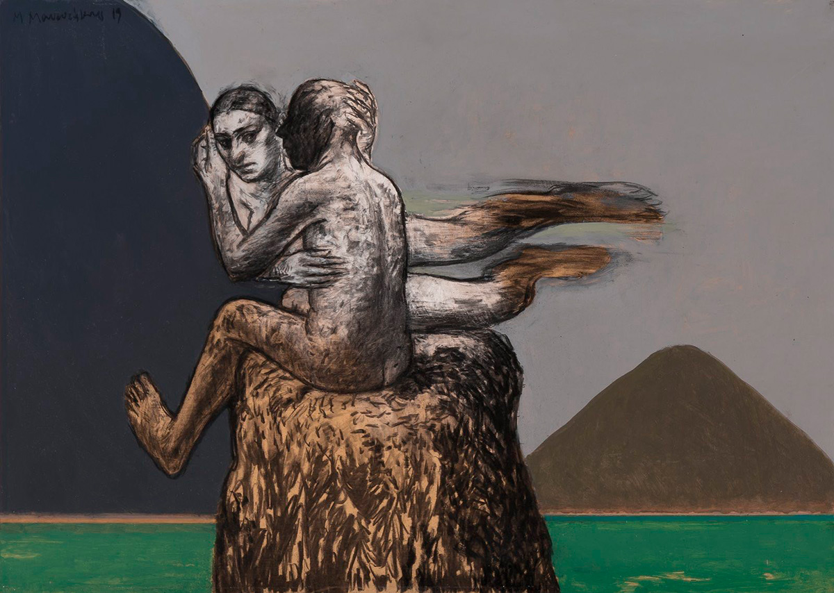 Michalis Manousakis, Untitled, Acrylics and Charcoal on Wood, 50 x 70 cm, 2025