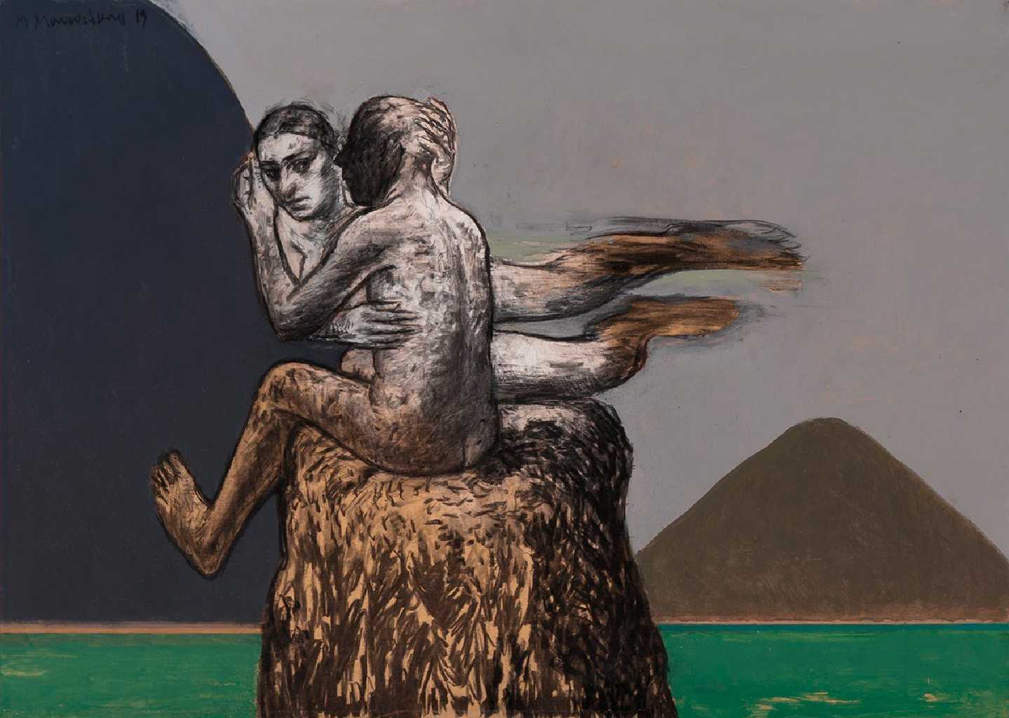 Michalis Manousakis, Untitled, Acrylics and Charcoal on Wood, 50 x 70 cm, 2025