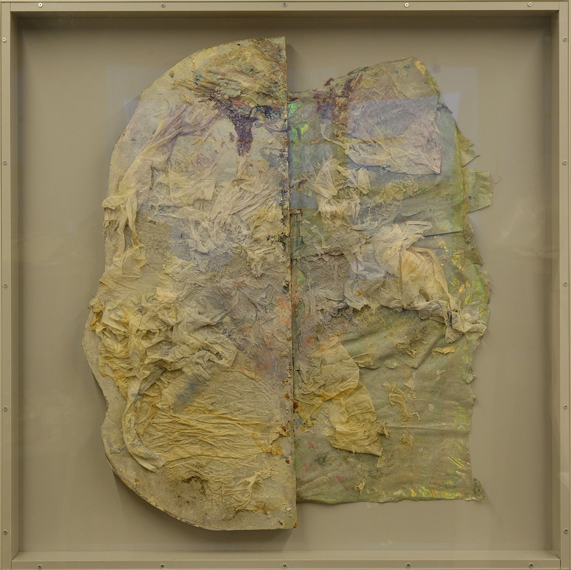 In a vague and primitive way 3, collage, paper on wood, 90 x 90 cm, 2024