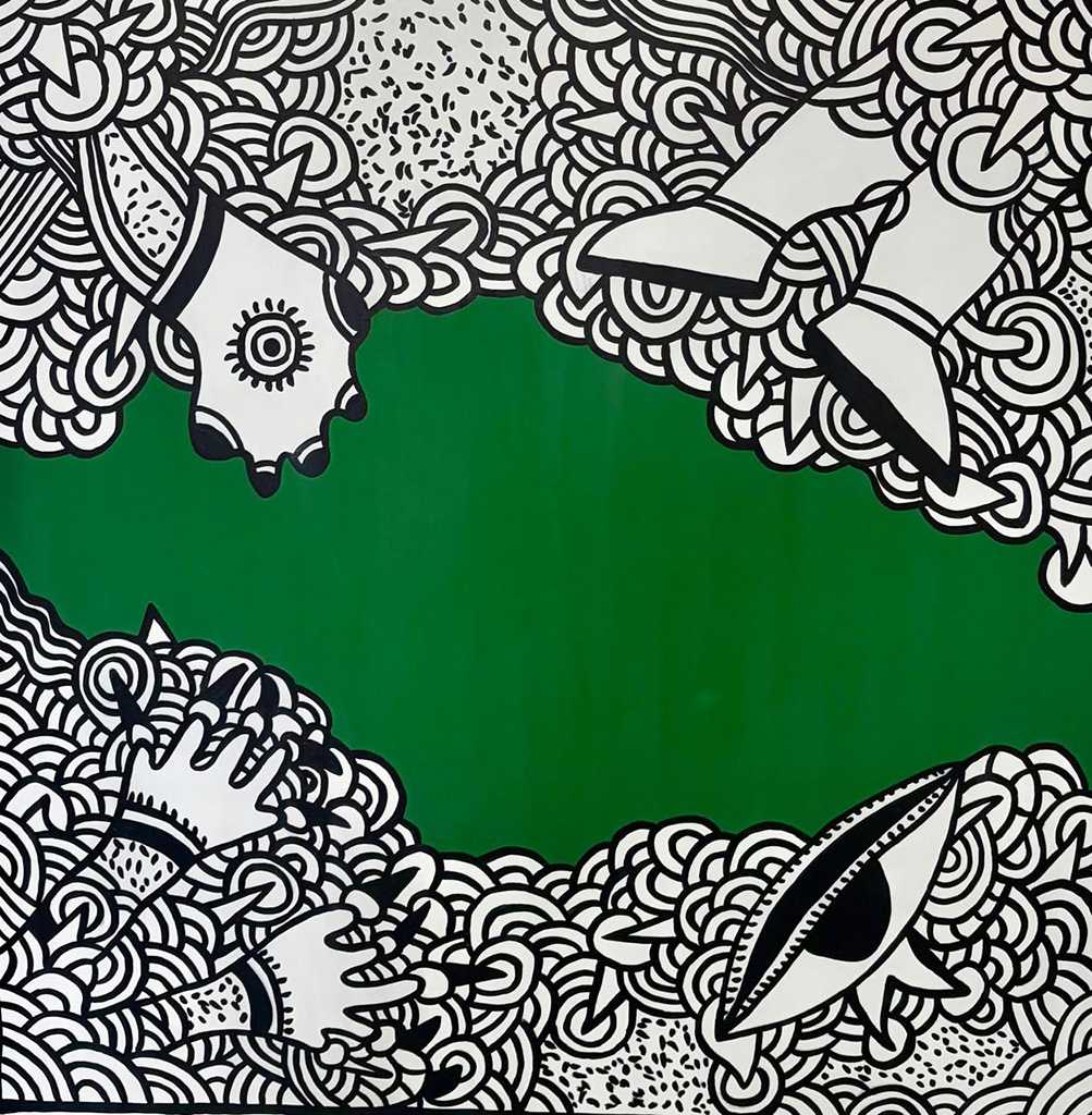 Ένας κήπος μέσα μας, mixed media, acrylics and acrylic markers, 100 × 100 cm