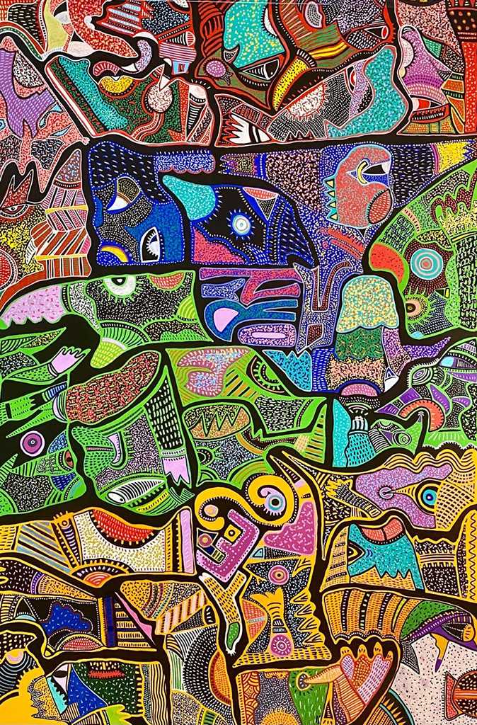 Πολυκατοικία ονείρων, mixed media, acrylics and acrylic markers, 150 × 100 cm