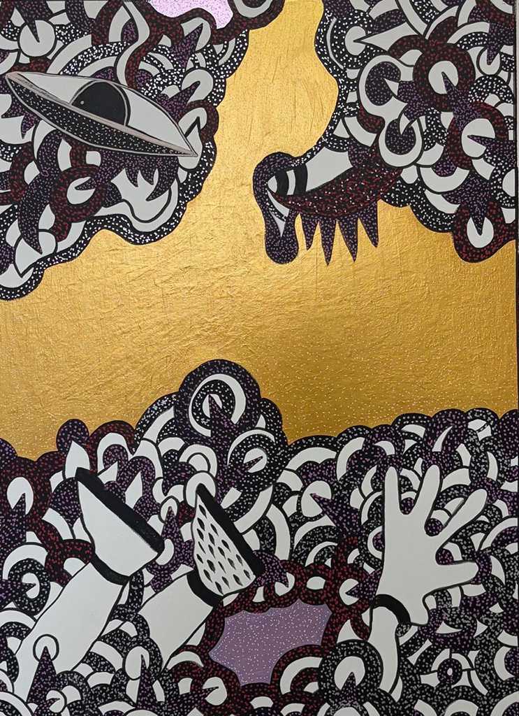 Τα χέρια που ξυπνούν τα όνειρα, mixed media, acrylics and acrylic markers, 100 × 75 cm