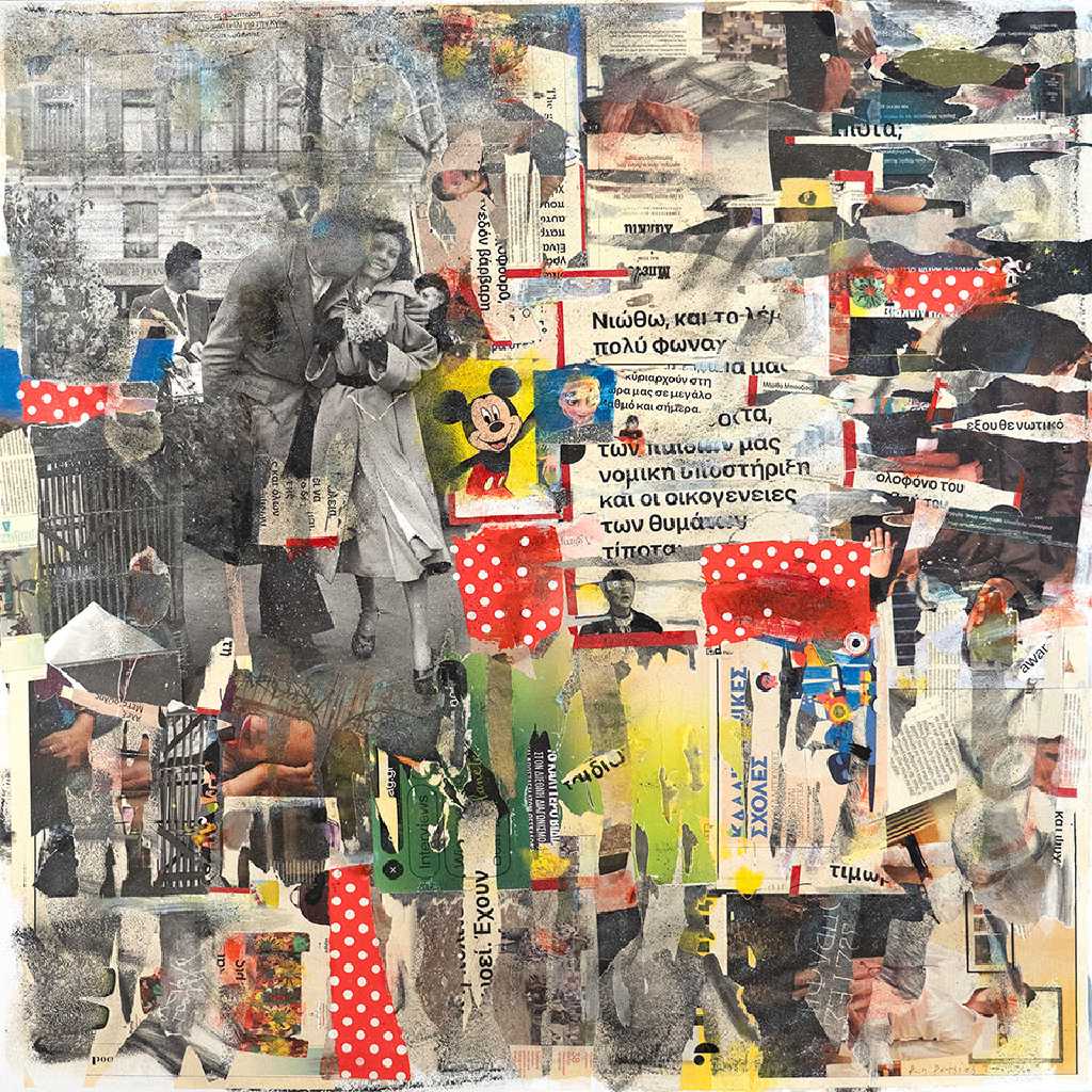 Jason and Medea, painting and collage on canvas, 1 × 1 m, 2024