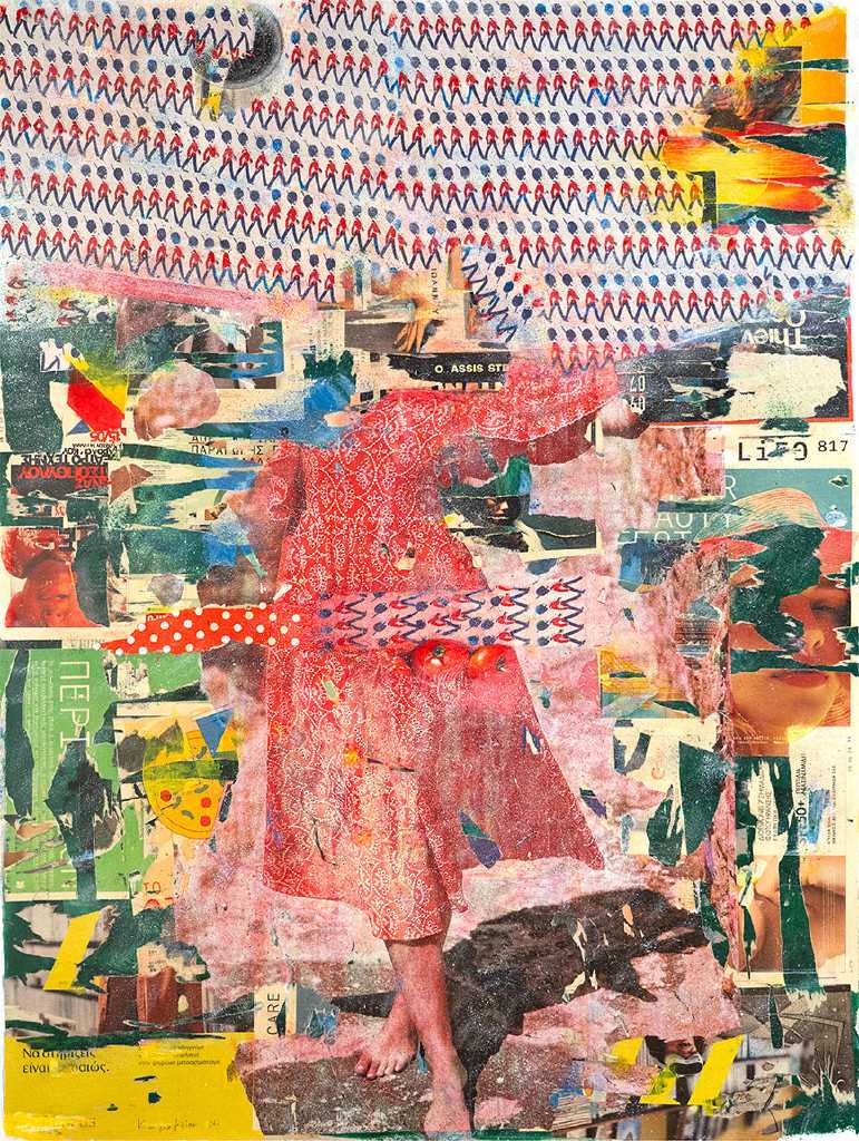 La Victoire est à Nous, painting and collage on canvas, 90 × 120 cm, 2024