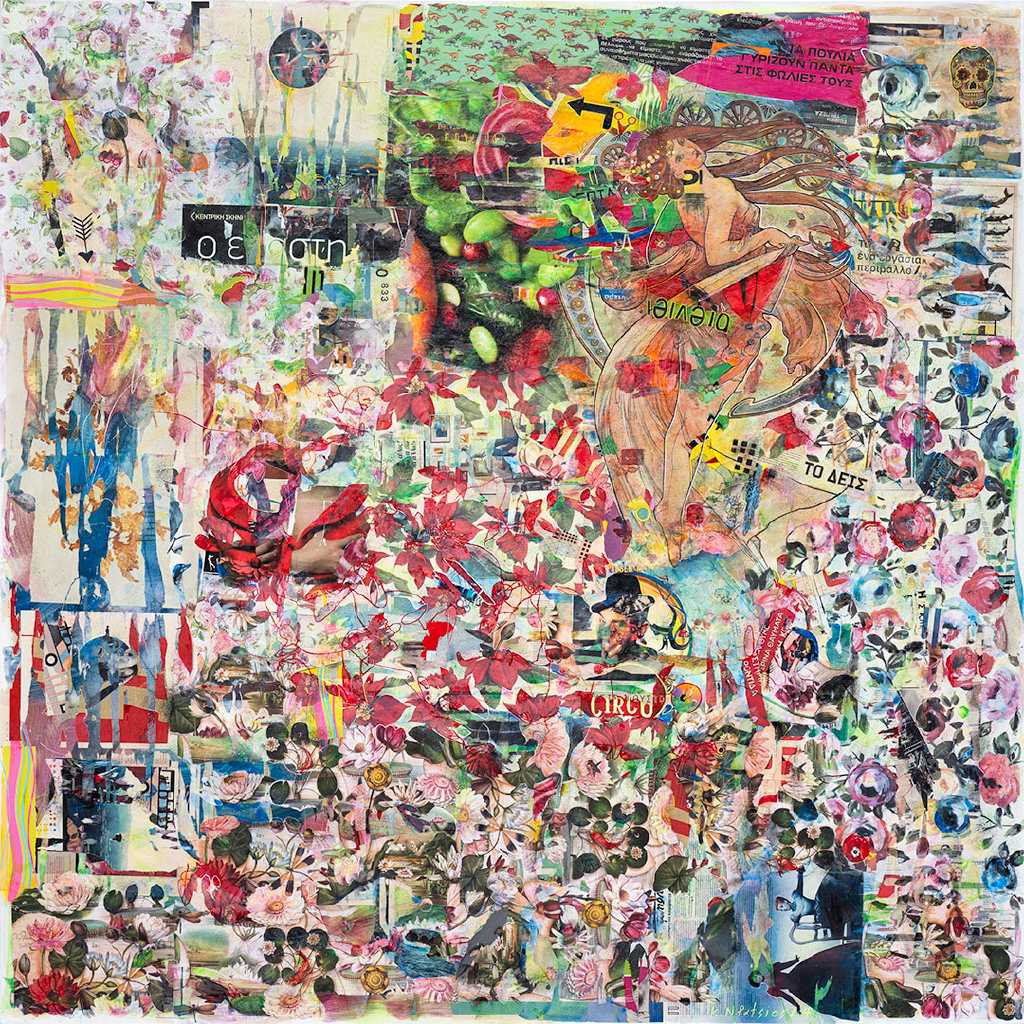 The Morning Glory, painting and collage on canvas, 180 × 180 cm, 2024